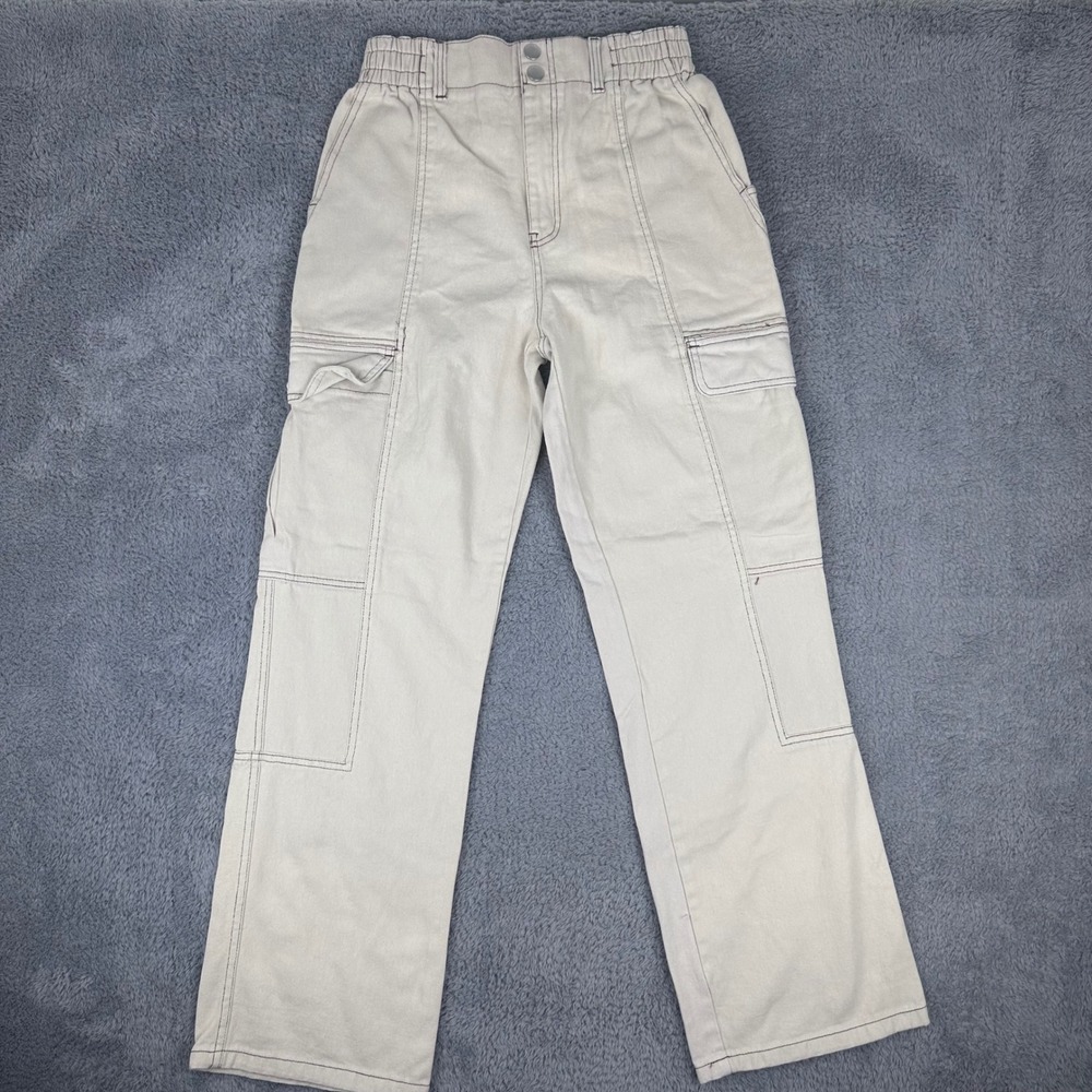 RSQ Cargo Pants Womens XL Beige Contrast Stitch High Waist‎ Straight Leg Utility